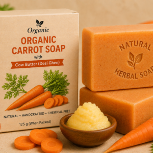 Organic Carrot Soap – Handmade Herbal Bathing Bar with Cow Butter - 100g